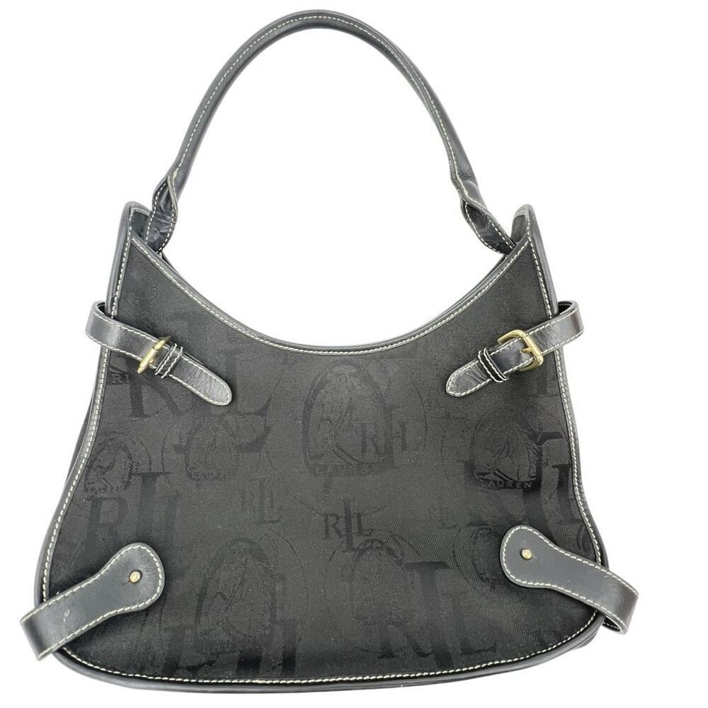 Lauren Ralph Lauren Women's Equestrian Signature Logo Canvas Shoulder Bag Black